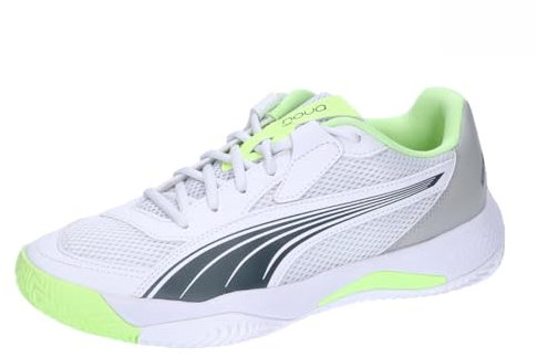PUMA Nova Court, Tennis Shoe Unisex Adulto, White-Luminous Blue-Fizzy Apple-Shadow Gray, 43 EU