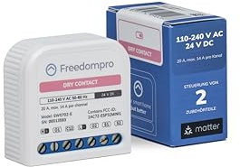 Freedompro MINI Interruttore Relé WiFi per Switch Smart, Comanda 2 Dispositivi a Contatto Pulito, Compatibile con HomeKit, Matter, Alexa, Google Home, Domotica, 110-240V, 20A, da Incasso