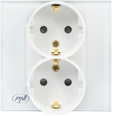 PNI WP222W Einbausteckdose x2 Einzeln mit weißem Glasrahmen