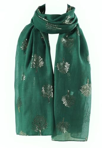 World of Shawls Mulberry Tree Scarf Shawl Wrap Soft Warm (Bottle Green With Rose Gold Foil)