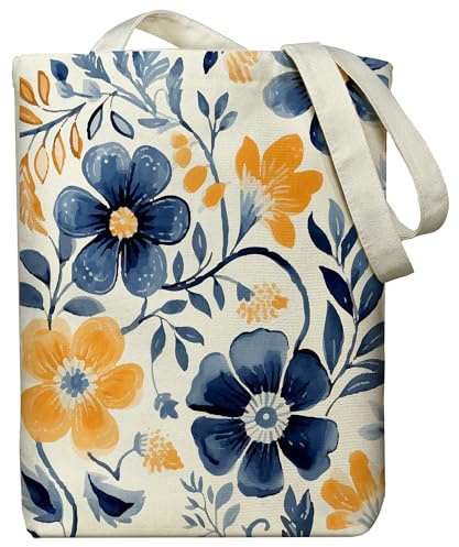 itgowisa Canvas-Tragetasche, Reißverschluss-Tragetasche für Damen, ästhetische Tragetasche mit Taschenmuster, Buch-Tragetasche, personalisierte Geschenke, Beige, Medium