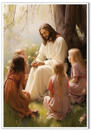 Poster mit Jesus Christus mit Kindern, Leinwand-Wanddekoration, christliche Bilder, Drucke, Poster für Wohnzimmer, Schlafzimmer, Kirche, Dekoration, modernes Gemälde, ungerahmt (Poster nur 40,6 x 61