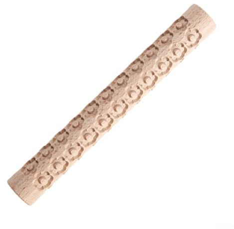 Hasaller Rouleau à pâtisserie en forme de poterie en relief - Texture en bois - Motif floral en relief - Matériel ergonomique en hêtre - Outil de bricolage (A)