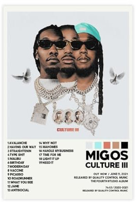 AmAzwi Migos Poster Kultur III, Album, Leinwand, Poster, Wandkunst, Dekordruck, Bild Gemälde für Wohnzimmer, Schlafzimmer, Dekoration, ungerahmt: 60 x 90 cm
