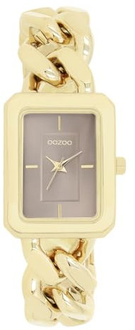 Oozoo - Timepieces Damen Uhr in Gold/Taupe | Armbanduhr Damen mit Metal Chunky Armband | Moderne Uhr für Frauen | Edle Analog Damenuhr in rechteckig C11353 (24x31mm Gehäuse)