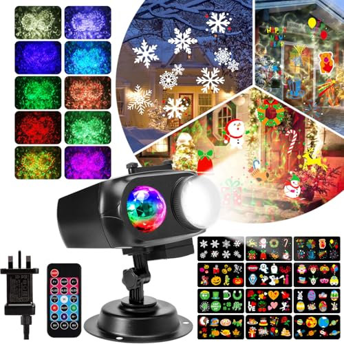 Christmas Projector Outdoor Lights - ECOWHO 2-in-1 Xmas LED Snowflake Projector with Remote Control Timer, 12 Non-Fading Slides Patterns & 10 Ocean Waves IP44 Waterproof Holiday Decoration