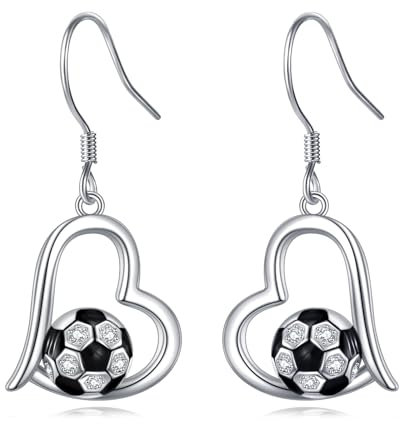 Fußball Tropfen Ohrringe Sterling Silber Herz Fußball baumeln Ohrringe Fußball Schmuck Geschenke für Damen (Fußball)