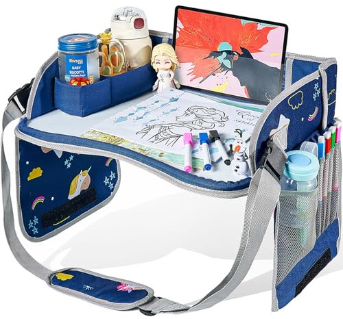 Kids Travel Tray for Toddler Car Seat, Lap Tray for Airplane, Travel Desk Essential Accessories, Car Table for Kids Road Trip Activities