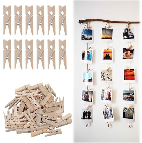 CALLYSONIC Mini Wäscheklammern Holz, Deko Klammern, 2.5cm/3cm Kleine Holzklammern, Miniklammern, Kleine Wäscheklammern, Clips für Fotohalter, Basteln, DIY, 50 Stück