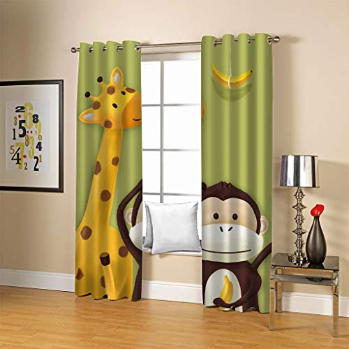 FYRHLH Schiebevorhänge Giraffe & AFFE Vorhang Blickdicht Schlafzimmer Kinderzimmer Verdunkelungsvorhang Thermo Vorhänge Ösenvorhang 2 Stücke Größe:B220 x H215cm