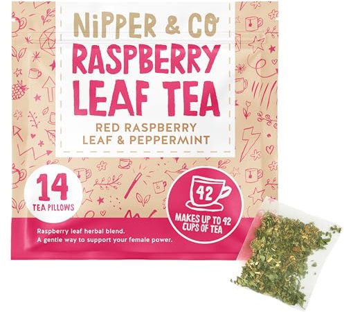 Nipper&Co, Red Raspberry Leaf Tea Pregnancy (14 Reusable Bags = 42 Cups) Natural Whole Leaf Tea Pillow, New Mum To Be Gift Hamper Present, Gift For Pregnant Women Pamper Kit, Baby Shower, Nipper & Co