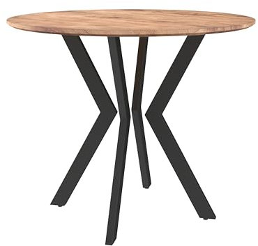 GOLDFAN Table à Manger Ronde en Bois 80cm avec Base en Métal Noir 2-4 Personnes pour Cuisine