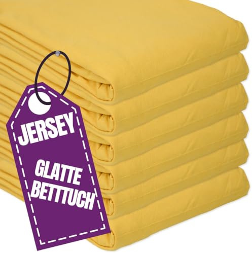 Jersey Bettlaken 70x200 cm 100% Baumwolle Gelb ohne Gummizug | Glattes Betttuch aus 100 % Jersey-Baumwolle – Atmungsaktiv & elastisch, pflegeleicht & waschbar. Hotellaken ohne Spanngummi