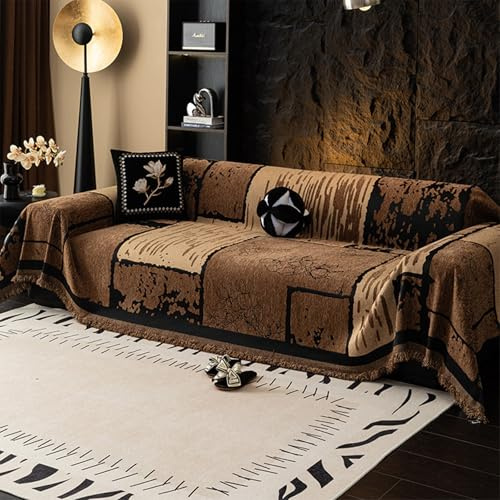 VanderHOME Sofa Überwurfdecke 1/2/3/4 Sitzer, Vielseitige Sofaüberwurf Couch Überzug Sofa Cover Futonbezug mit Quaste, Überwurf aus Chenille, für Vier Jahreszeiten, Couch Decke 180 * 280cm-Curry