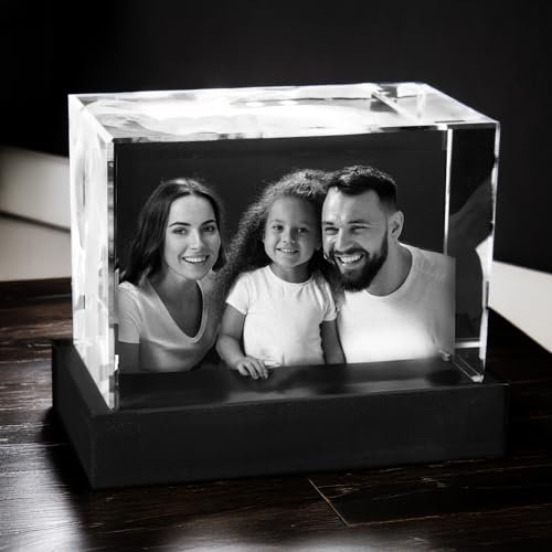contento Personalisiertes Geschenk | 3D Glasfoto | bis 6 Personen/Tiere | Größe: Glasblock, XL Querformat (130x90x75mm) | Hochzeit, Valentinstag, Geburtstag, Glasbild