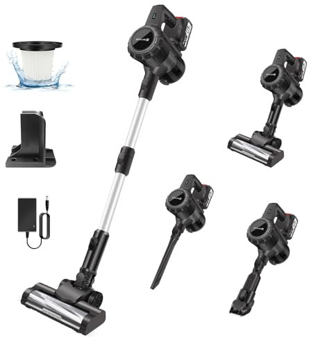 Cordless Stick Vacuum Cleaner,15000PA Cordless Vacuum Cleaner 6 in 1,Handheld Stick Vacuum with LED Light +1 HEPA Filters + 3000mAh Rechargeable Battery,Pet,Crevice & Multi-Surface Tools, Grey