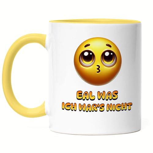Hey!Print Egal Was Ich War’s Nicht Tasse Gelb Lustige Emoji Spruch Geschenk Humor Smiley Spaß Design
