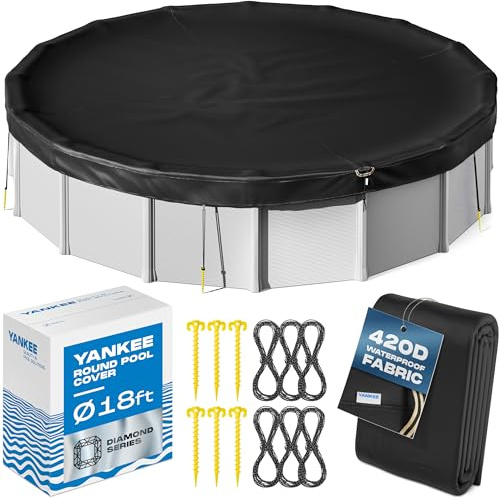 Yankee Diamond Series Poolabdeckungen für oberirdische Pools | Allwetterfeste, winddichte, leichte 5,5 m runde Poolabdeckung mit 6 Schraubheringen, 6 Seilen | 3 Befestigungsmethoden, starke