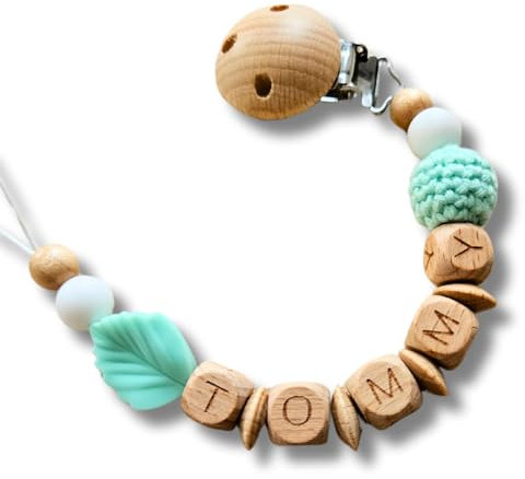 Lovely Personalisiertes Baby Geschenk, Mädchen/Junge, Schnullerkettchen mit Name, Schnullerband, verschiedene Farb-Varianten (6.Mint)