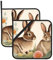 YYHWHJDE Quadratischer isolierter Topflappen mit Vintage-Blume, Hase, Ostermuster, 20,3 x 20,3 cm, verbrühungsschutz und wärmeisolierend, wasserdicht, 2 Stück