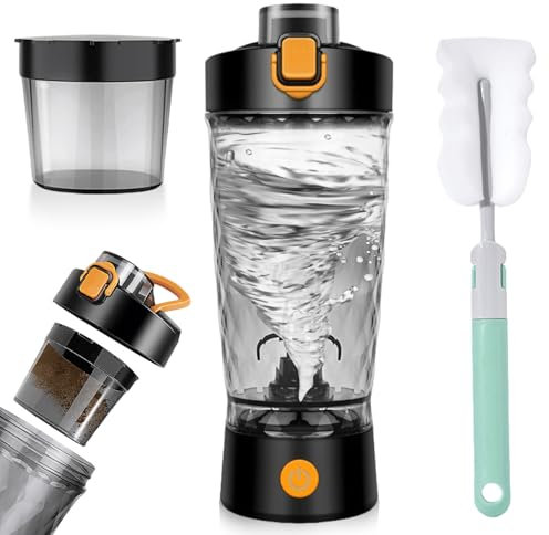 Elektrischer Shaker Eiweiß, Shaker Proteinshake 600ML, USB Wiederaufladbar Shake Mixer, Automatischer Eiweiß Shaker, Shaker mit Pulverfach Geeignet für Proteinshake und Milch Shake, BPA-frei