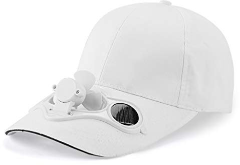 Baseballkappe mit niedrigem Profil, Baumwolle, einfarbig, Sonnenschutz, Outdoor-Sport, solarbetrieben, Kühlventilator für Snapback, Trucker, Papa, weiß, Einheitsgröße