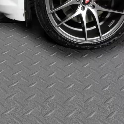 Rubber Garage Floor Mats Anti-Slip Diamond Plate Rubber Mat 1.5mm Thick Heavy Duty Commercial Flooring Rubber Mat Roll for Under Car, Gym, Garage, Warehouse,Gray,1x1m