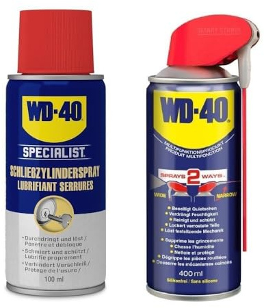 WD-40 Spezial Schließzylinderspray 100ml + WD-40 Multifunktionsprodukt Smart Straw 400ml – Vielseitiges Schmier- und Pflegeprodukt für Türen, Schlösser, und mehr, transparent