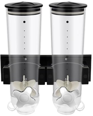 Endingfuny 3L Wandmontage Müslispender mit 2 Tassen Food Dispenser Doppelt Cerealienspender Snackspender Doppelt Trockene Lebensmittel Spender Küchenspender für Müsli, Cornflakes, Süßigkeiten
