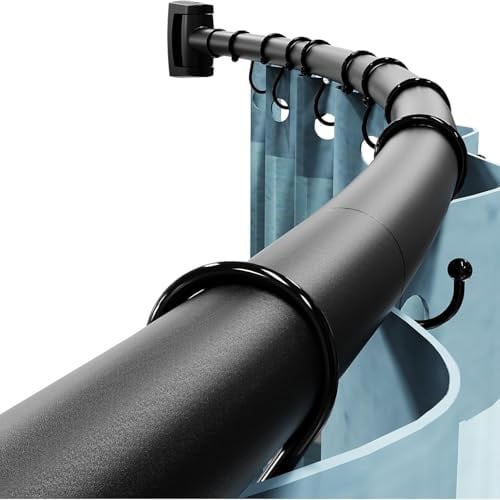 Abiglifty Curved Shower Curtain Rod, 110-198CM (43”-78”) | Adjustable Black Shower Rail, Rust-Resistant Extendable Curtain Poles for Bathroom, Living Room, Balcony-Need to Drill