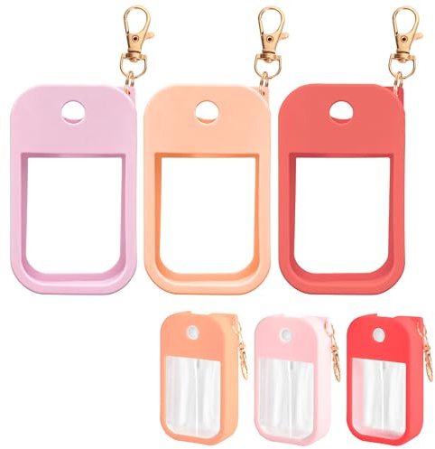 Hand Sanitiser Case with Keychain,Hand Sanitizer Cover for 1 fl oz/30mlml | 3PCS Thickened Silicone Protective Hand Sanitizer Spray Case, Anti-Slip Grip,for Travel Work School Portability