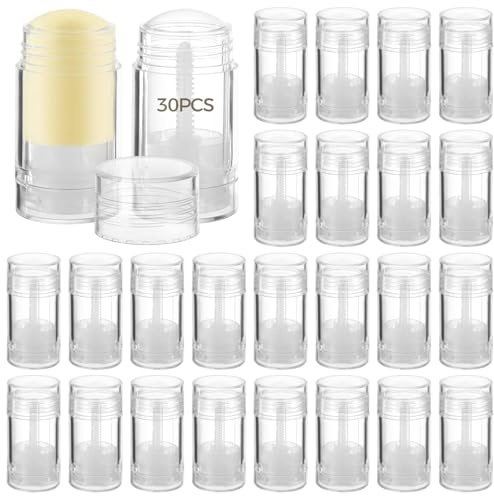 Tressify 30 ml Twist-Up Bottom Filling Clear Tube, 28.3 g Refillable Transparent Plastic Deodorant Stick Bottles, 30 Pcs Empty Deodorant Containers For DIY Lipstick, Crayons, Chapstick
