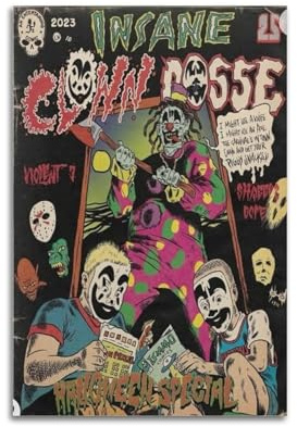 HASUEQWERURU Poster mit wahnsinniger Clown-Pose, ästhetische Wandkunst, Dekor, Vintage-Leinwand, dekoratives Gemälde-Poster, Wohnzimmer, Schlafzimmer, Derektor, 50 x 75 cm, ungerahmter Stil