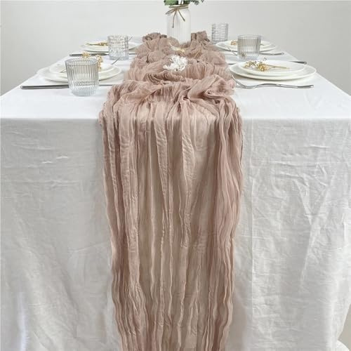 40 x 275 cm Gaze-Tischläufer, halbtransparenter Käsetuch-Tisch for Eindecken von ESS-, Party-, Weihnachts- und Bankettbögen, Kuchendekoration(Beige)