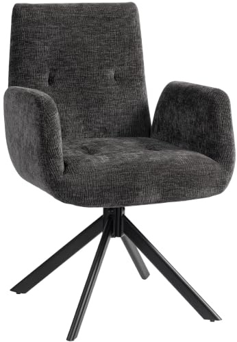 HOMCOM Sessel Drehbar mit Armlehne Wolle-Leinenoptik Modern Schwarz | Loungesessel, Polsterstuhl mit Knopfheftung, Stahlbeine, für Wohnzimmer, Schlafzimmer
