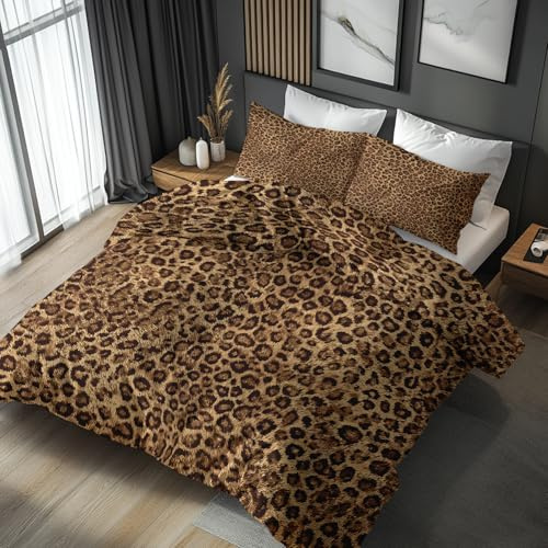 Generisch Bettwäsche Leopardenmuster 2tlg, Deckenbezug 140x200, 1 Kissenbezug 70x90, Tier Leoparden Wendebettwäsche & Deko, Weiche Mikrofaser Bettbezug Set mit Reißveschluss RTY1