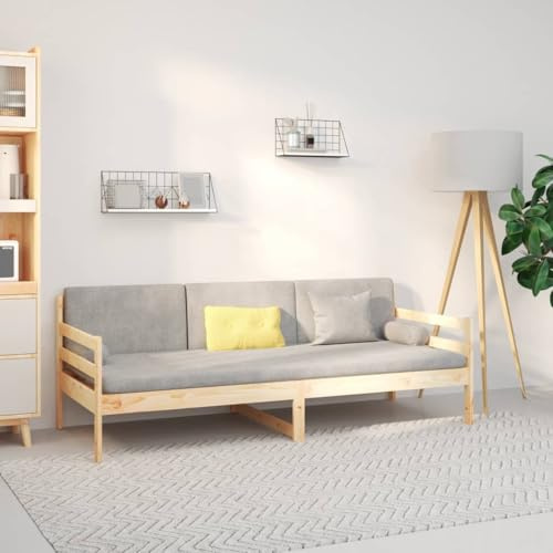 QJBSAVVA Tagesbett 90x190 Kiefer massiv unbehandelt, 3-seitig Gitter, Lattenrost, platzsparend als Sofa oder Gästebett nutzbar, robuster Holzrahmen für Wohnzimmer Schlafzimmer Jugendzimmer