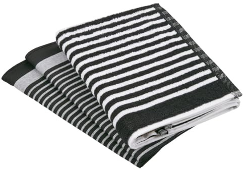Ross Exclusiv 3er Set Geschirrtücher & Küchentuch – 2X Halbleinen Geschirrtücher (50x70 cm) mit hoher Saugkraft & schneller Trocknung, 1x weiches Küchentuch aus 100% Baumwolle (50x50 cm) - Schwarz