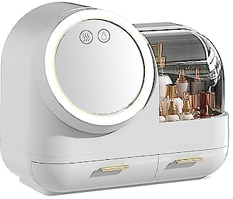 ZJchao Makeup Bag with LED Mirror, LED Light Mirror Makeup Storage Box Fan Box Make Bag with and Light Case with Lighted for Women (White)
