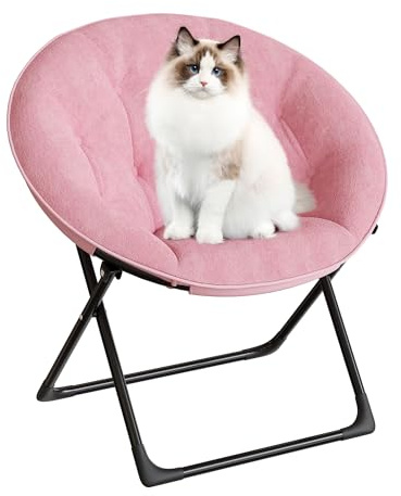 Aptliton Oversized Saucer Chair,Collapsible Faux Fur Lounge Chair with Soft Comfy Accent Seat and Non-Slip Metal Frame, Perfect for Bedroom, Dorm, Living Room,Adults, Teens & Kids,Pink 100 (Soft