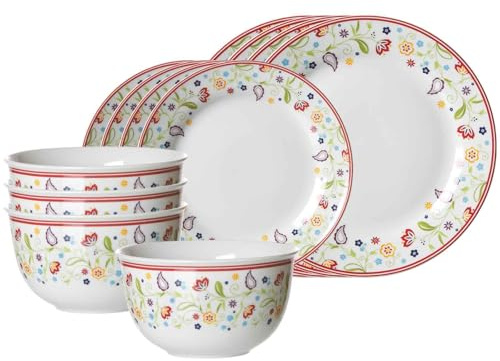 Ritzenhoff & Breker Basic-Set Doppio Shanti, 12-teilig, Porzellangeschirr für 4 Personen, Service mit Blumendekor, Bunt