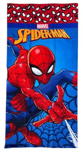 CARTOON Strandtuch Spider-Man für Kinder, 70 x 140 cm, Mikrofaser, 100 % Polyester, 245 g/m², saugfähig und schnell trocknend, leicht und kompakt, ideal für Strand und Pool, Marvel-Design, Spider-Man