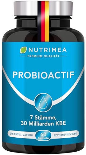 Kulturen Komplex | 7 Patentierte Bakterienstämme | 60 Mrd KBE/g | Nutrimea | Mit Vitamin D | Kapseln magensaftresistent, vegan | Glutenfrei | Laktosefrei | Premium Qualität