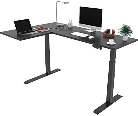 FLEXISPOT E3LB Winkelschreibtisch Eckschreibtisch elektrisch höhenverstellbar Bürotisch mit 2 Motoren (160x100 cm, Schwarz-3 Fach)