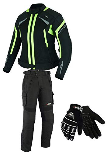 DAMEN MOTORRADKOMBI JACKE + HOSE + HANDSCHUHEN - BIKE MOTORRAD ROCKER TOURING in verschiedenen farben (XL, Lila)