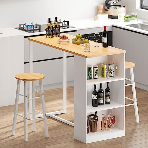 SogesHome Bartisch Bistrotisch Set mit 2 Stuhlen Küche Esstisch mit 3 Ablagefächern Konsole für den Korridor Esszimmer Wohnzimmer 120 x 55 x 100 cm