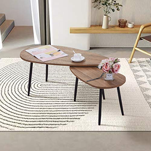 GOLDFAN Lot de 2 Table Gigognes Triangulaire pour Salon,Table Basse Bois Scandinave,Table Gigognes Bureau,2 Table d'appoint Design,Marron