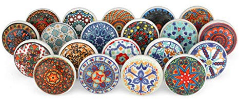 Assorted Decorative Drawer Knobs - Multicolor Decorative Floral Mandala Door Knobs Interior Decor Kitchen Cabinet Drawer Pull Handle - Set of 20