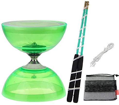 TopHomer Diabolo Juggling Set, Triple Bearing, Green | With hand sticks, spare string and carry bag, Beginners Friendly for 8+, Outdoor garden activities