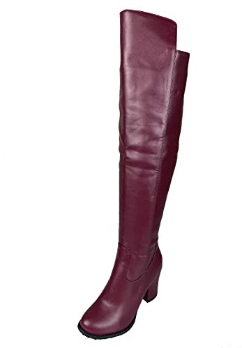 Bviennic Donna Mens Tacco A Blocco Stylish Sopra Il Ginocchio Stivali Equitazione Inverno Warm Serata Tacco Alto Festa Vestito Zip Boots Moda Vino Rosso Numero 33 Eu